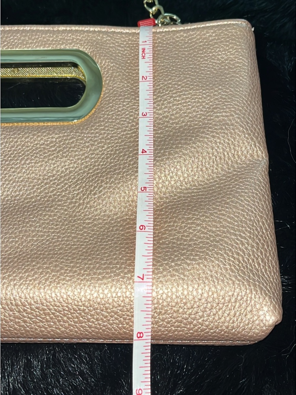 Rose Gold Metallic Pebble Grain Clutch Shoulder Bag Gold Chain Strap Handbag - Picture 4 of 6